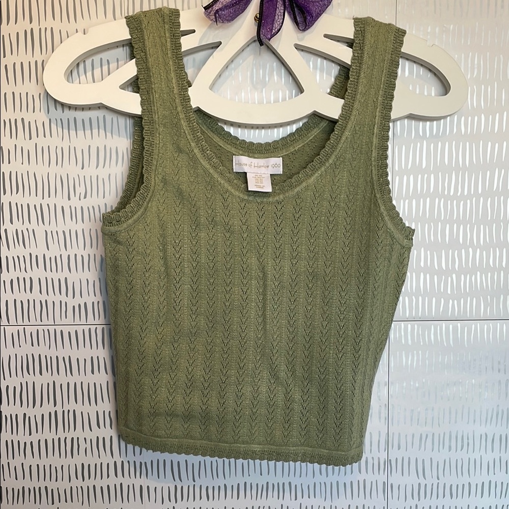 House of Harlow 1960 Green Ribbed Fitted Tank Top
